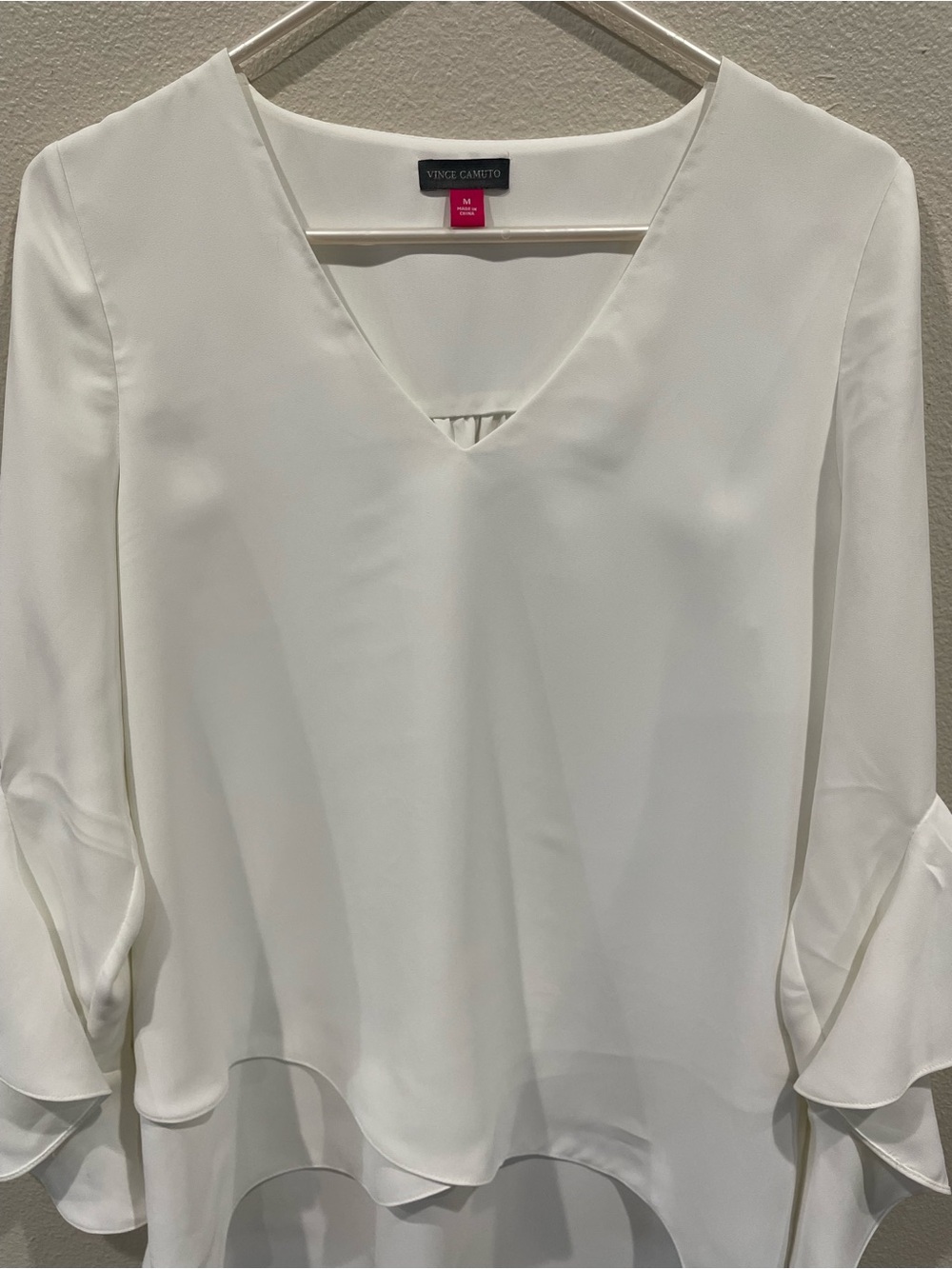Vince Camuto White V-Neck Ruffle Sleeve Blouse - Picture 4 of 10